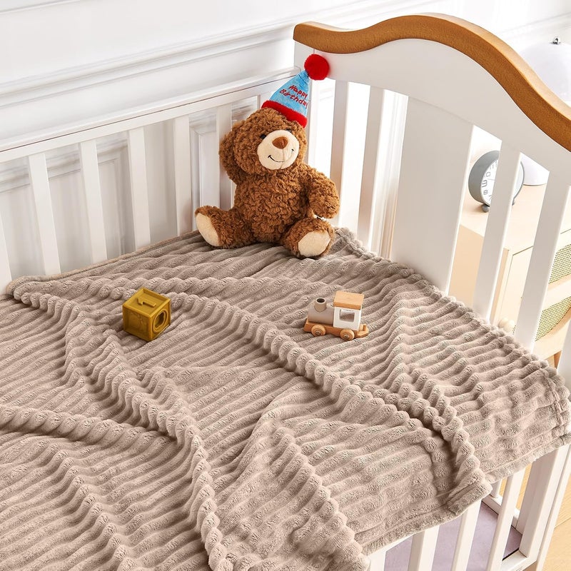 Eonkasp Soft Fleece Baby Blanket Ultra Cozy Baby Blankets for Boys Girls Warm and Lightweight Infant Toddler Newborn Receiving Gift with Reversible Stripes for Crib Stroller, 30x40 Inch, Linen - Image 2